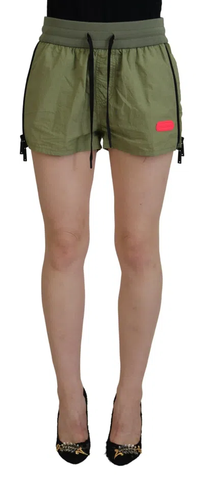 Dsquared² Green Cotton Mid Waist Drawstring Tapered Shorts
