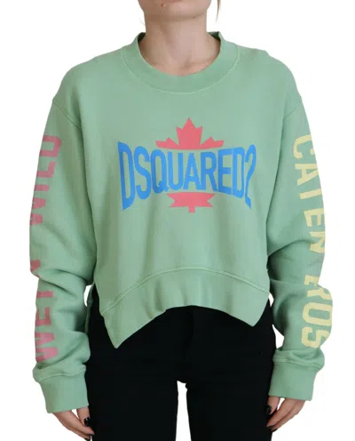 Dsquared² Green Logo Printed Crew Neck Long Sleeve Sweater
