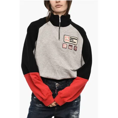 Dsquared2 Half Zip Cotton Sweatshirt With Patches