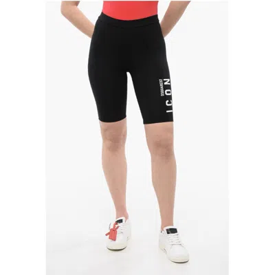 Dsquared2 Icon Stretch Cotton Biker Shorts With Printed Logo In Black