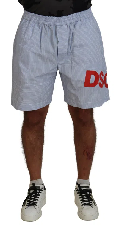 Dsquared² Light Blue Striped Printed Logo Print Casual Shorts In Gray