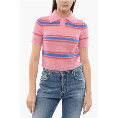 Dsquared2 Mohair Blend Soft Crop Polo With Balanced Stripe Motif