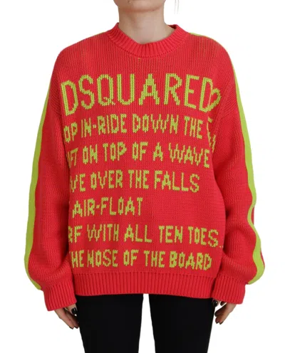 Dsquared² Multicolor Cotton Knitted Crewneck Pullover Women's Sweater In Red