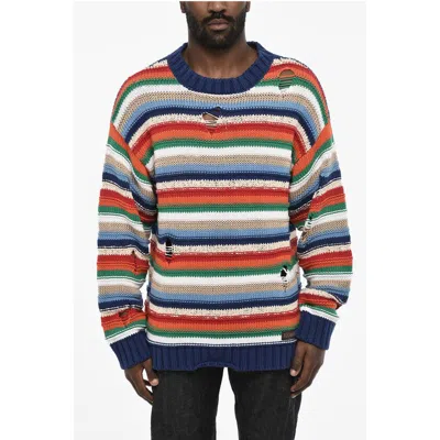 Dsquared2 Multicolor Crew-neck Sweater With Distressed Details