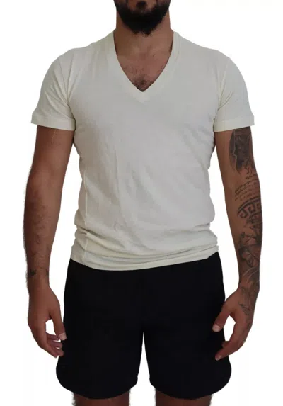 Dsquared² Off White Cotton Short Sleeves V-neck T-shirt