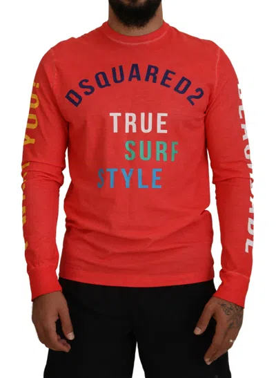 Dsquared² Orange Colorful Print Long Sleeves Top Men's T-shirt In Red
