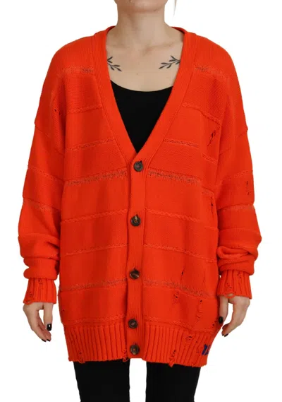 Dsquared² Orange Cotton Knitted Buttoned Cardigan Women's Sweater In Red