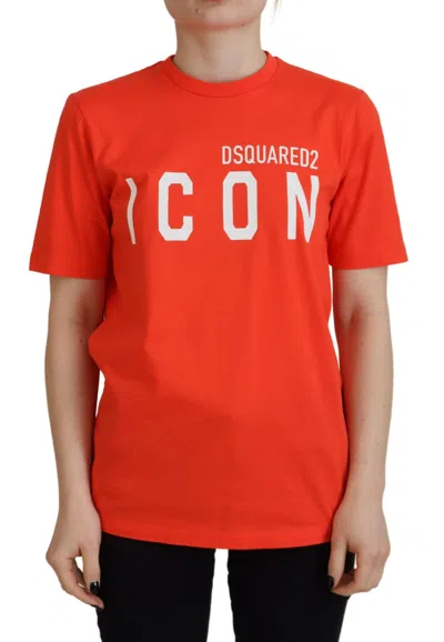 Dsquared² Orange Cotton Shiny Icon East Tee Crewneck Women's T-shirt In Red