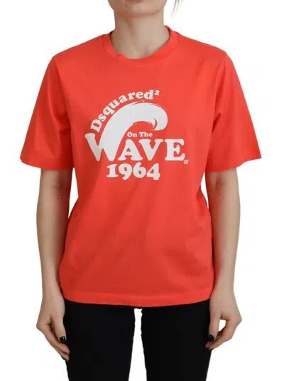 Dsquared² Orange Logo Cotton Crewneck Short Sleeve Women's T-shirt In Red