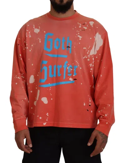 Pre-owned Dsquared² Orange Printed Long Sleeves Pullover Men's Sweater ()