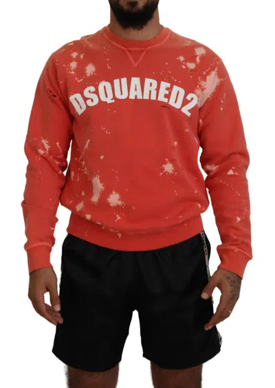 Pre-owned Dsquared² Orange Printed Long Sleeves Pullover Men's Sweater ()
