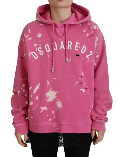 Dsquared² Pink Logo Print Cotton Hoodie Sweatshirt Sweater In Red