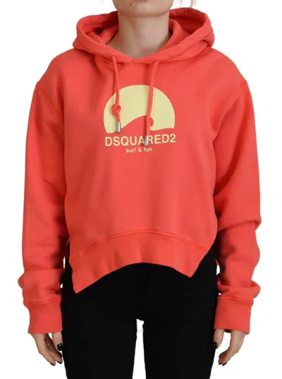 Dsquared² Pink Logo Print Cotton Hoodie Sweatshirt Women's Sweater In Red