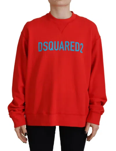 Pre-owned Dsquared2 Dsquared² Red Cotton Printed Crew Neck Long Sleeve Women's Sweater ()