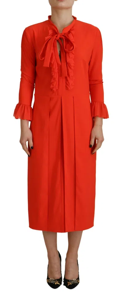 Dsquared² Red Polyester Long Sleeves Pleated Midi Dress