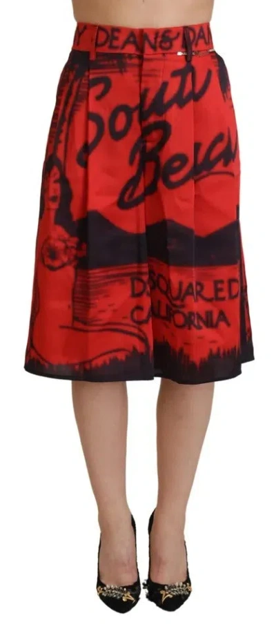 Dsquared² Red Printed High Waist Wide Leg Cropped Pants