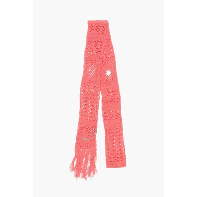 Dsquared2 Solid Color Crochet Scarf With Fringes