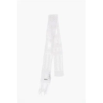 Dsquared2 Solid Color Crochet Scarf With Fringes