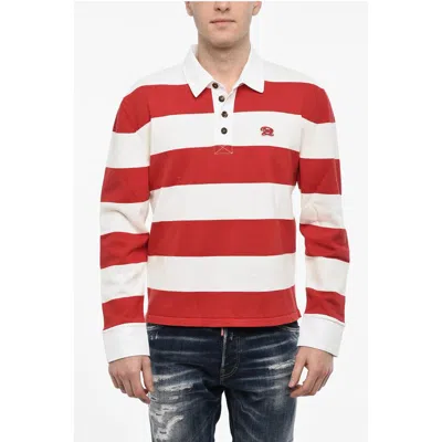 Dsquared2 Striped Cotton Sweater With Polo Neck