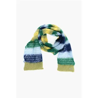 Dsquared2 Striped Mohair Blend Scarf With Silver Tone Logo