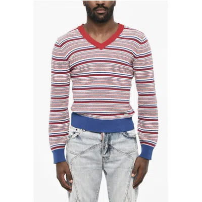 Dsquared2 Tricolor Cotton V-neck Sweater