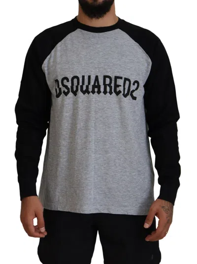 Dsquared² Two Tone Printed Long Sleeves Crew Neck T-shirt In Gray
