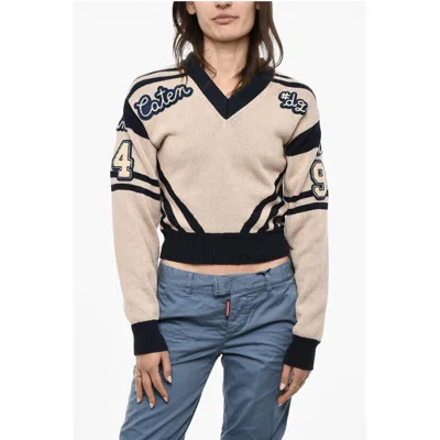 Dsquared2 V-neck Cotton Sweatshirt With Embroidered Logo