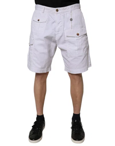Dsquared2 White Cargo Denim Mid Waist Casual Bermuda Shorts