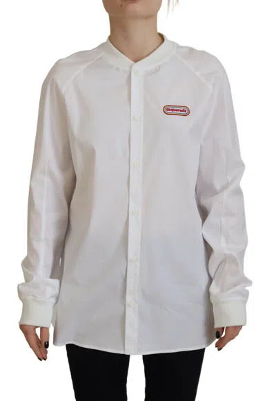 Pre-owned Dsquared2 Dsquared² White Cotton Button Down Long Sleeves Crewneck Women's Top ()
