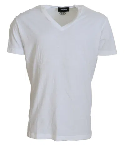 Pre-owned Dsquared² White Cotton Linen Short Sleeves V-neck Men's T-shirt ()