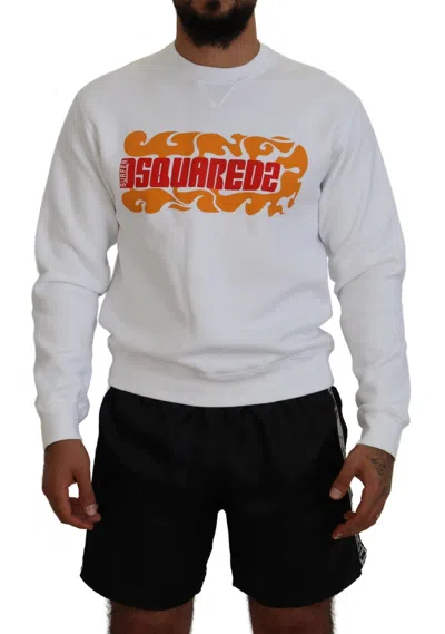 Pre-owned Dsquared² White Cotton Printed Long Sleeves Pullover Men's Sweater ()