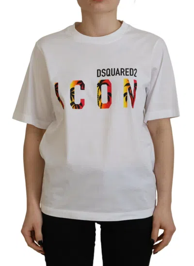 Pre-owned Dsquared² White Cotton Shiny Icon East Tee Crewneck Women's T-shirt ()