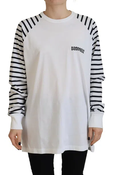 Dsquared² White Cotton Striped Crew Neck Short Sleeve Sweater