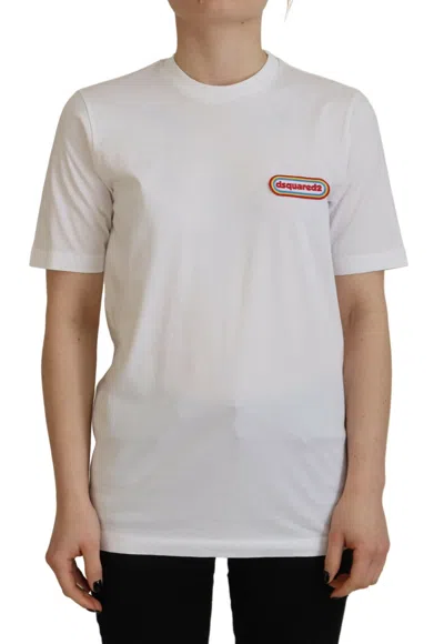 Pre-owned Dsquared² White Logo Patch Crewneck Short Sleeve Tee Women's T-shirt ()