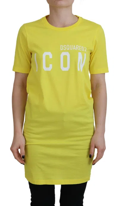 Dsquared² Yellow Cottonshiny Icon Renny Dress Crewneck T-shirt