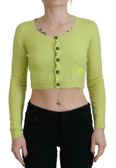 Dsquared² Yellow Green Cashmere Long Sleeves Cropped Jumper