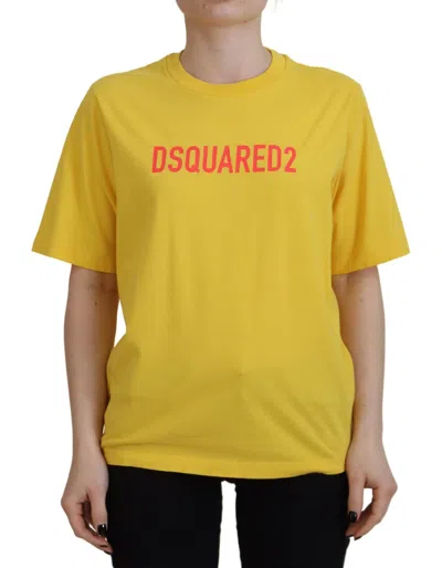 Dsquared² Yellow Logo Print Cotton Crewneck Easy Tee T-shirt
