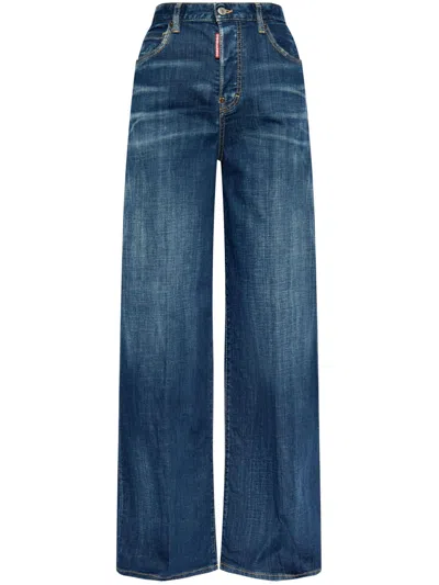 Dsquared2 Wide Leg High Waist Jeans In Blue