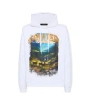 Dsquared2 Cotton Sweatshirt With Nature-inspired Print And Adjustable Hood In White
