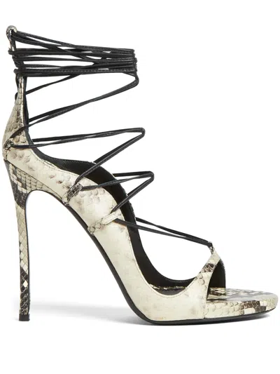 Dsquared2 120mm Riri Python Print Leather Sandals In Natural
