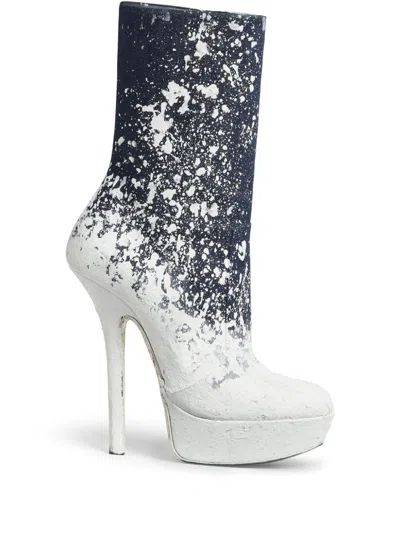 Dsquared2 120mm Painterly-print Leather Boots In Blue