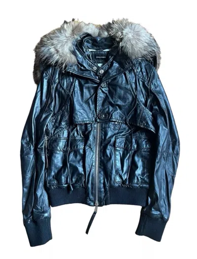 Pre-owned Dsquared2 2000's Fur Hooded Leather Bomber Jacket In Black