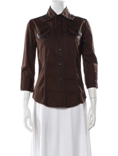 Pre-owned Dsquared2 2000's Three-quarter Sleeve Button-up Top In Brown