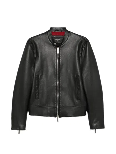 Pre-owned Dsquared2 2000s Band-collar Leather Jacket In Black