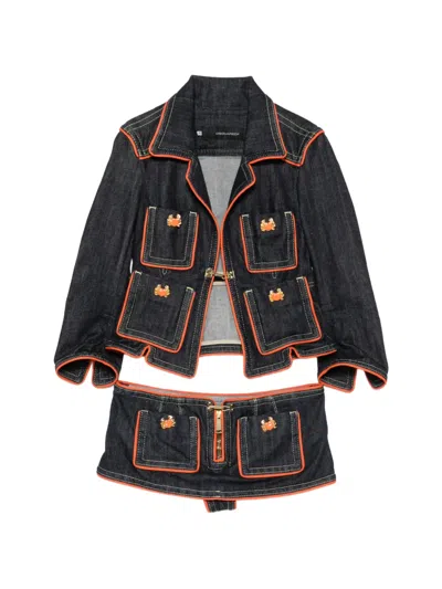 Pre-owned Dsquared2 2000s Contrast-trim Denim Jacket And Skirt Set (set Of Two) In Blue