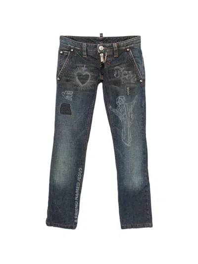 Pre-owned Dsquared2 2000s Graphic-print Jeans In Blue