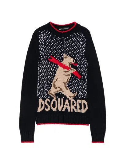 Pre-owned Dsquared2 2000s Intarsia-knit Logo Sweater In Blue