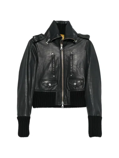 Pre-owned Dsquared2 2000s Ribbed-trim Leather Jacket In Black