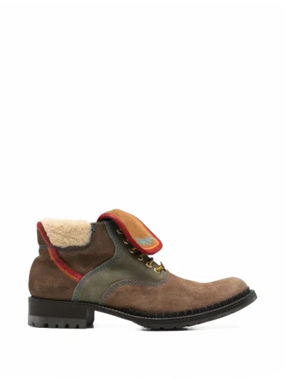 Pre-owned Dsquared2 2000s Shearling-trim Lace-up Boots In Brown