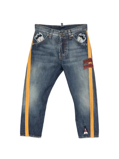 Pre-owned Dsquared2 2000s Side-stripe Cropped Jeans In Blue